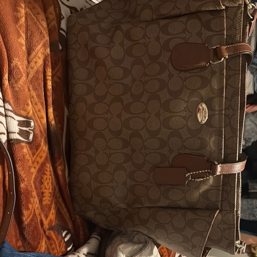 Coach Brown Shoulder Bag with Signature Monogram